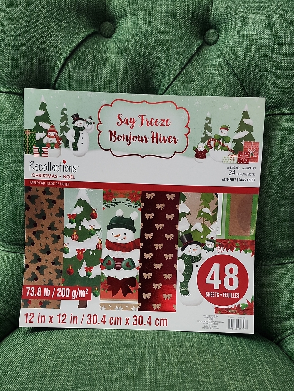 Recollections Say Freeze Christmas Card Stock Paper Pad - Red, Green, White